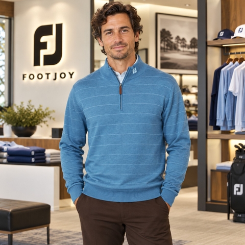 Áo Dài Tay FOOTJOY Chính Hãng -Wool Heather Quarter-Zip Sweater- Màu Xanh | JapanSport 38568 FJ-F25-M12