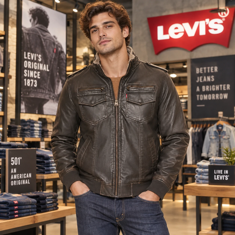 Áo Khoác Levi's Chính Hãng - Faux Leather Aviator Bomber Jacket - Màu nâu | JapanSport LM8RU476-Earth