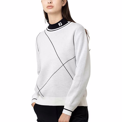 Áo Dài Tay FOOTJOY Chính Hãng - Women’s Cropped Argyle Long Sleeve Crew Neck Sweater - Màu Trắng | JapanSport 38694-FJW-F25-M02