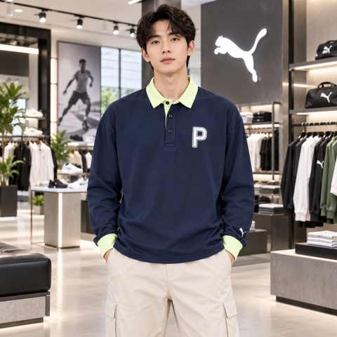 Áo Dài Tay Nam Puma Chính Hãng - PC Peach Stretch Smooth Relaxed Long Sleeve - Màu Deep Navy | JapanSport 630424-02
