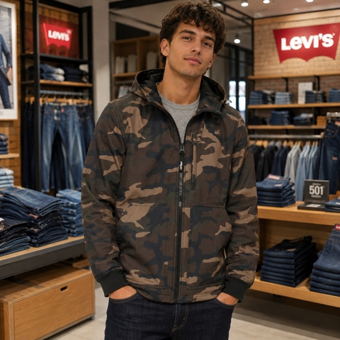 Áo Khoác Levi's Chính Hãng - Water-Resistant Soft Shell Trail Hoodie - Màu Rằn Ri | JapanSport LM2RP196 cfg