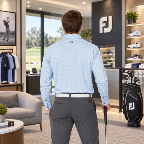 Áo Polo FOOTJOY Chính Hãng - FootJoy Men’s Floral Print Long-Sleeve Golf Shirt - Màu Xanh | JapanSport 38530 FJ-F25-S10