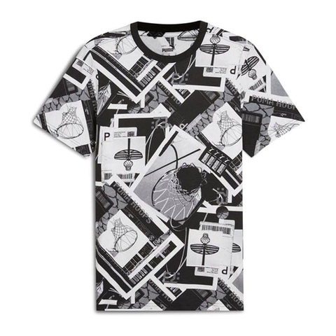 Áo Phông Puma Chính hãng - Hoops Graphic All-Over Print - Màu Trắng/Đen | JapanSport 682314-01