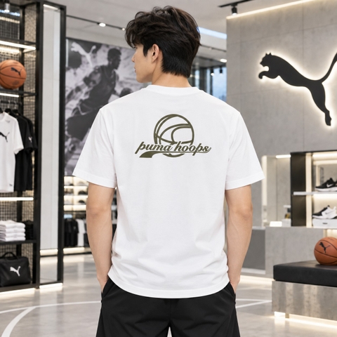 Áo Phông Puma Chính hãng - HOOPS Graphic Tee - Màu Trắng | JapanSport 637319-02