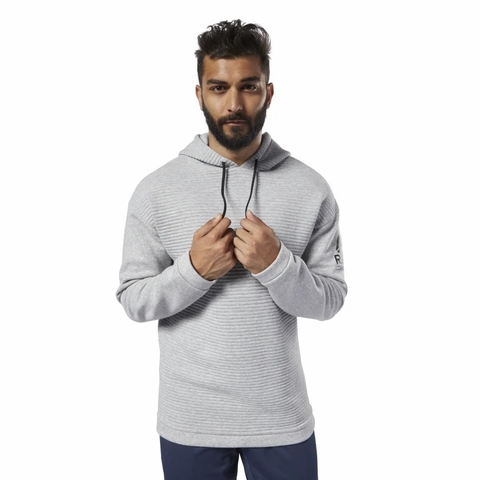 Áo Khoác Reebok Chính Hãng - Workout Ready Fleece Pullover Hoodie - Màu ghi | JapanSport EC0871