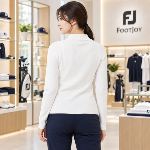 Áo Dài Tay nữ FOOTJOY Chính Hãng - Turtle Design Long Sleeve Sweater Shirt - Màu Trắng | JapanSport 32187 FJ-F24-S04