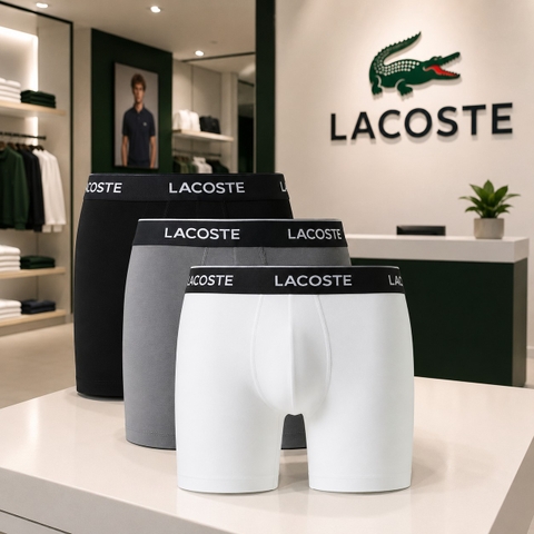 Quần Boxer Lacoste Nam Chính hãng - Cotton Stretch Essential Boxer Brief 3-Pack - Màu Đen/Xám/Trắng | JapanSport 6H1290-51-RXZ