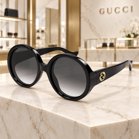 Kính Gucci Nữ Chính hãng - GG1256S-001 - Gọng Acetate đen, tròng xám chuyển sắc, dáng tròn - 56mm | JapanSport
