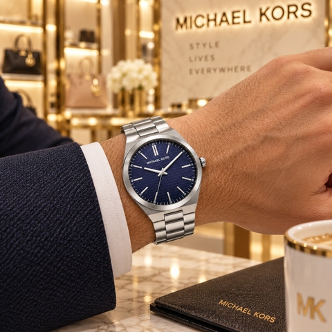 Đồng hồ Michael Kors Nam Chính hãng - Lennox - Màu Bạc mặt xanh | JapanSport MK9227