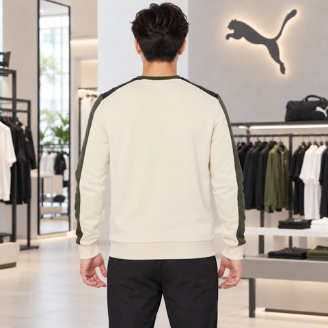 Áo Dài Tay Puma Nam Chính Hãng - PUMA ESS+ BLOCK Crew  - Màu Xanh/Trắng | JapanSport 849564-64