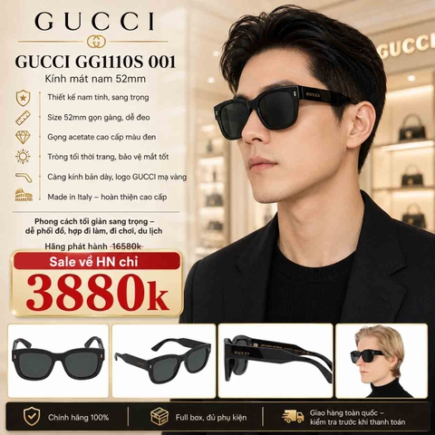 Kính Gucci Nam Chính hãng - GG1110S-001 - Gọng vuông/rectangle, nguyên vành - 53mm | JapanSport
