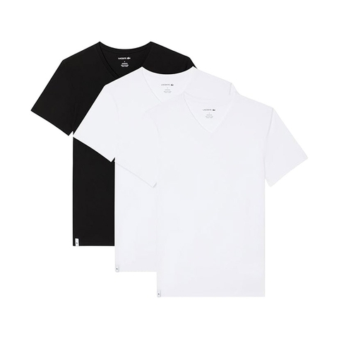 Bộ 3 áo Phông Lacoste Chính Hãng - Chất thun cổ tròn bằng cotton, dáng slim fit - Đen/Trắng | JapanSport TH3374-51-BLG
