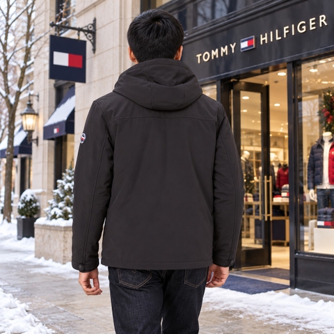 Áo Khoác Tommy Hilfiger Chính hãng - Softshell Hoody with Soft Sherpa Lining - Màu Nâu | JapanSport 156AP477-blk