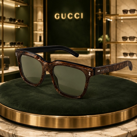 Kính Gucci Nam Chính hãng - GG1523S-003 – Gọng Vuông Acetate Vân Xanh Nâu, Tròng Xanh - 53mm | JapanSport