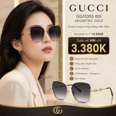 Kính Gucci Nữ Chính hãng - GG1335S-001 - Thiết kế bản lớn, đa giác - 62mm | JapanSport