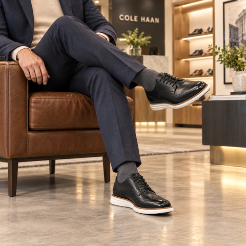 Giày Cole Haan Nam Chính Hãng - ØriginalGrand Remastered Wingtip Oxfords - Màu Đen | JapanSport C39598