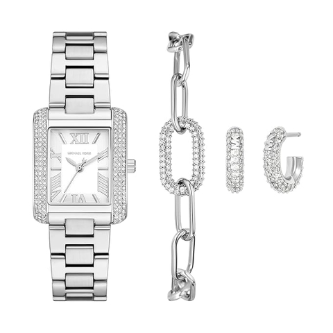 Set Đồng hồ Michael Kors Chính hãng - Michael Kors Emery Silver Watch - Màu bạc | JapanSport MK4839SET