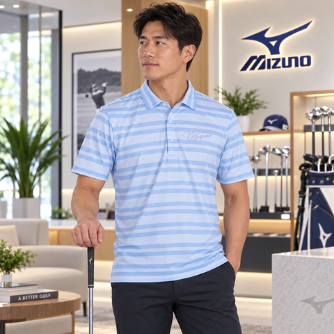 Áo Polo Mizuno Chính Hãng -Kanoko Multi Border Print Short Sleeve Polo Shirt - Màu Xanh | JapanSport  E2MAC01572