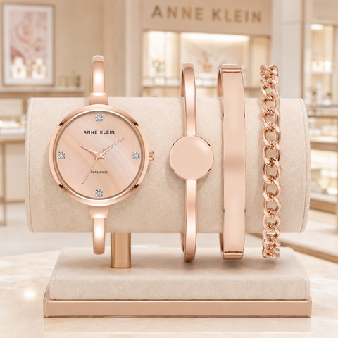 Set Đồng hồ Anne Klein Nữ Chính hãng - Bangle Watch and Bracelet Set - AK-5142BHST - Màu vàng hồng | JapanSport