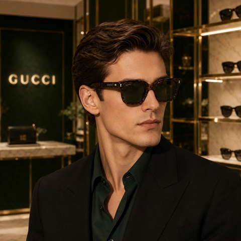Kính Gucci Nam Chính hãng - GG1523S-003 – Gọng Vuông Acetate Vân Xanh Nâu, Tròng Xanh - 53mm | JapanSport