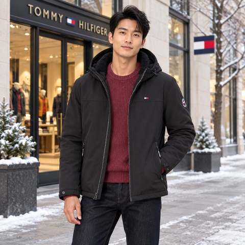 Áo Khoác Tommy Hilfiger Chính hãng - Softshell Hoody with Soft Sherpa Lining - Màu Nâu | JapanSport 156AP477-blk