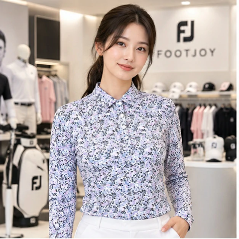Áo Polo Nữ Foot joy Chính Hãng - Women’s Watercolor Floral Print Long Sleeve Shirt - Màu Trắng | JapanSport 38642 FJW-F25-S01