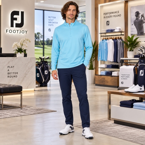 Áo Dài Tay FOOTJOY Chính Hãng - Tonal Diamond Print Quarter-Zip Pullover - Màu Xanh | JapanSport  38559 FJ-F25-M10