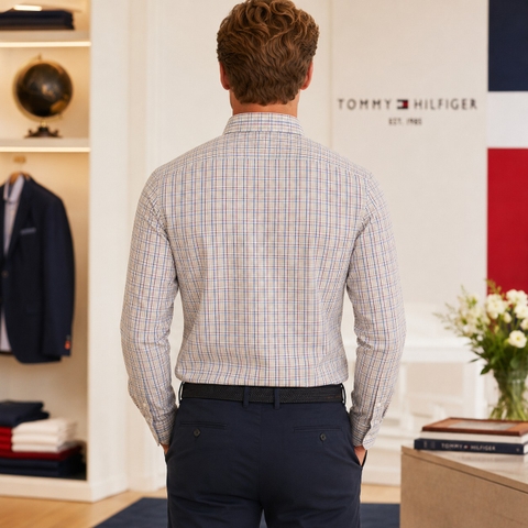 Áo sơ mi Tommy Hilfiger Chính hãng - Long Sleeve Patterned Dress Shirt - Màu Be | JapanSport TDFIB02F-618