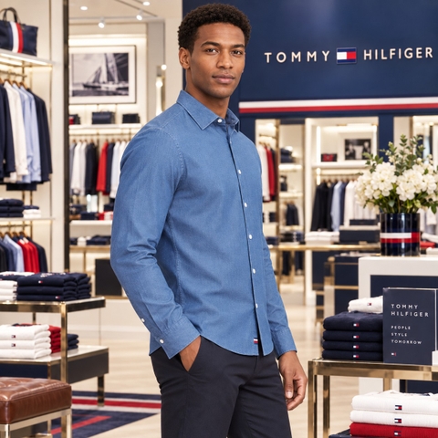 Áo sơ mi Tommy Hilfiger Chính hãng - Regular Fit Button Down Dress Shirt - Màu Xanh | JapanSport 24N1973400
