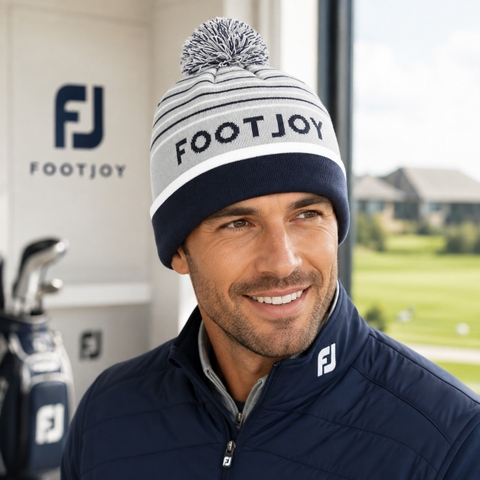 Mũ Len FootJoy Chính Hãng - FJ Striped Pom Pom Beanie - Màu Trắng | JapanSport 36235
