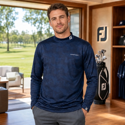Áo Dài Tay FOOTJOY Chính Hãng - Footwear Motif Print Mock Neck - Màu Navy | JapanSport 32179 FJ-F24-S03