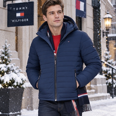 Áo Khoác Tommy Hilfiger Chính hãng - Stretch Poly Hooded Packable Jacket - Màu xanh | JapanSport 151AP619