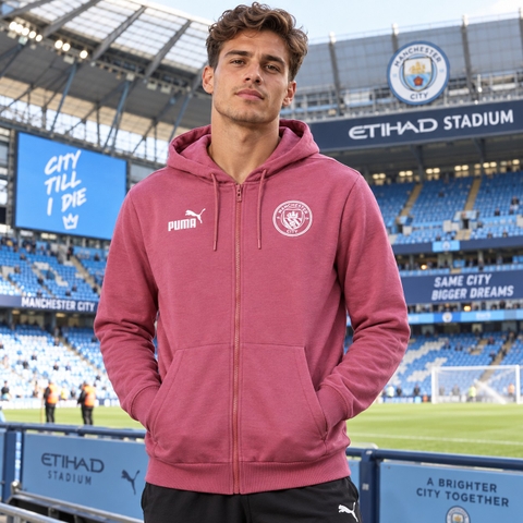 Áo Khoác Puma Chính Hãng - Manchester City ftblCulture Hooded Sweat Jacket - Màu Hồng | JapanSport 777777-64