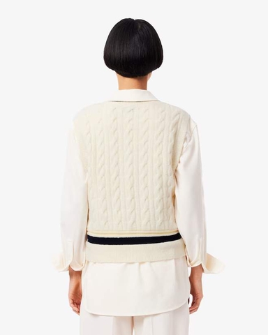 Áo Phông Lacoste nữ Chính hãng - Cable Knit Wool Sweater Vest - Màu Be | JapanSport AF4005-51-XFJ