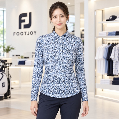 Áo Polo Nữ Foot joy Chính Hãng - Women’s Watercolor Floral Print Long Sleeve Shirt - Màu Trắng | JapanSport 38643 FJW-F25-S01