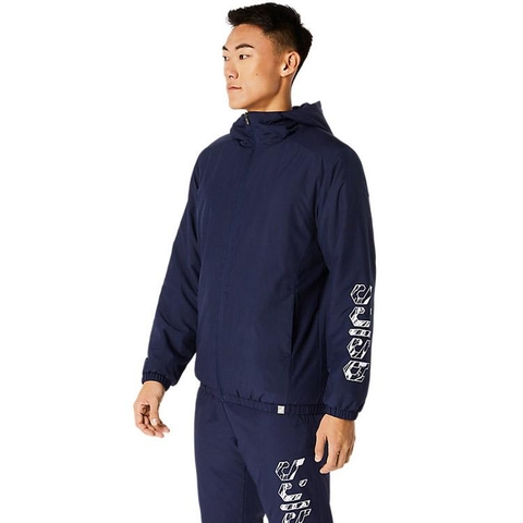 Áo Khoác Asics Chính Hãng - Asics Hex Graphic Padded Windbreaker Hoodie - Navy | JapanSport 2031E238-402