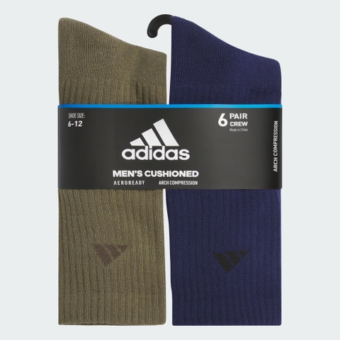 Set Tất Adidas Chính Hãng - Athletic Cushioned 6-Pack Crew Socks - Màu Olive/Xanh đậm/Xám | JapanSport 5159098A