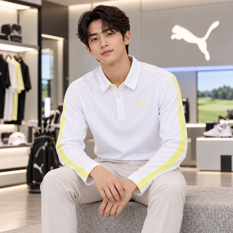 Áo Polo Dài Tay Puma Chính hãng -  PF Stretch Thermo Tapered Line LS Polo - Màu Trắng  | JapanSport 630423-04