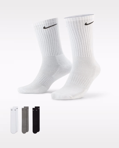Set Tất Nike Chính Hãng - Everyday Cushioned Training Crew Socks - Xám - Đen - Trắng | JapanSport SX7664-964