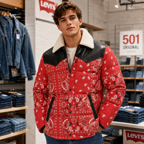 Áo Khoác Nam Levi's Chính Hãng - Out West Mixed Media Puffer Jacket - Màu Đỏ | JapanSport LM2RP472-RBD