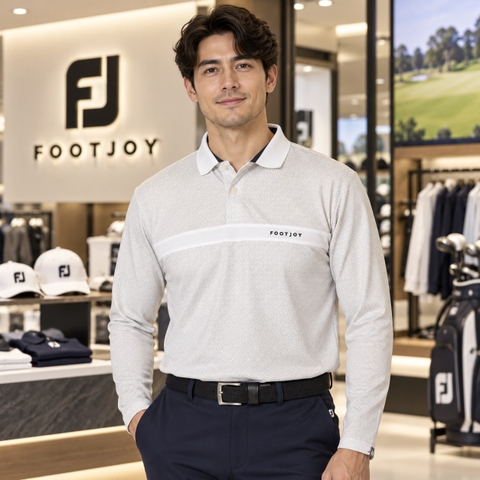 Áo Polo FOOTJOY Chính Hãng - Outline Print Long Sleeve Mesh Polo - MÀU TRẮNG | JapanSport    32185   FJ-F24-S04