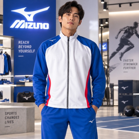 Áo Khoác Mizuno Chính Hãng - Warm-up Shirt - Trắng/Xanh | JapanSport U2MC705072