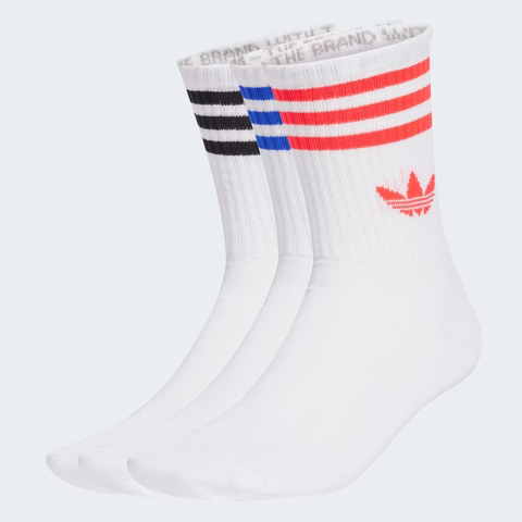 Set Tất Adidas Chính Hãng - Bộ 3 đôi tất cao cổ - Màu Trắng sọc Xanh/Đỏ/Đen | JapanSport JV7404