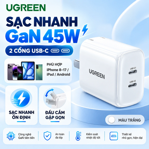 Bộ Sạc Nhanh dành cho Surface của UGREEN chính hãng 45W GaN + Cáp USB-C to Surface Connect 100W Dài 1.8m – Màu đen | JapanSport