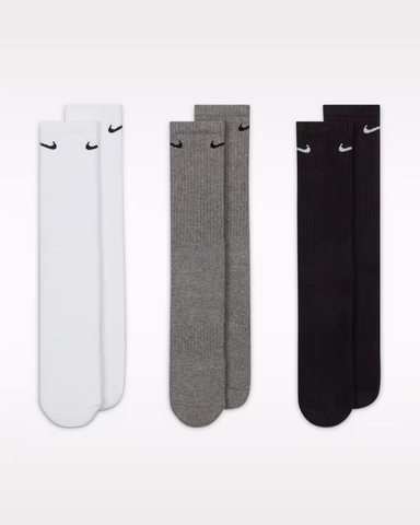Set Tất Nike Chính Hãng - Everyday Cushioned Training Crew Socks - Xám - Đen - Trắng | JapanSport SX7664-964