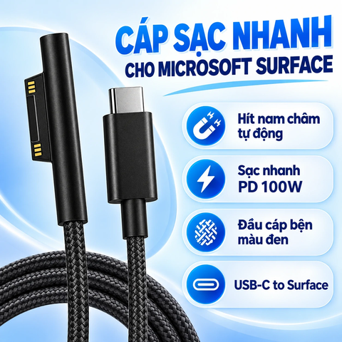 Bộ Sạc Nhanh dành cho Surface của UGREEN chính hãng 65W GaN + Cáp USB-C to Surface Connect 100W Dài 1.8m – Màu đen | JapanSport