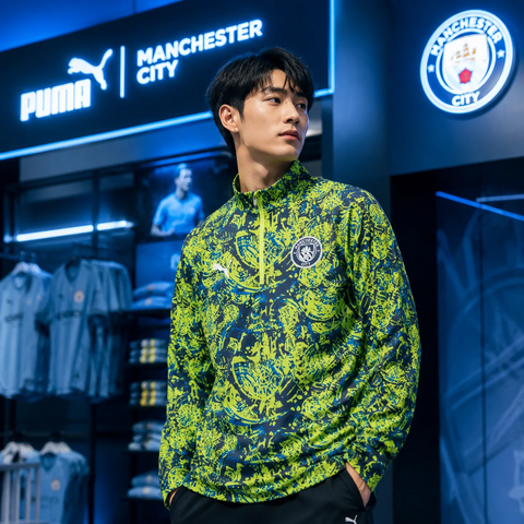 Áo Dài Tay Puma Chính Hãng - Manchester City FC 2025/26 Pre-Match Quarter-Zip Top - Màu Xanh | JapanSport 782170-12