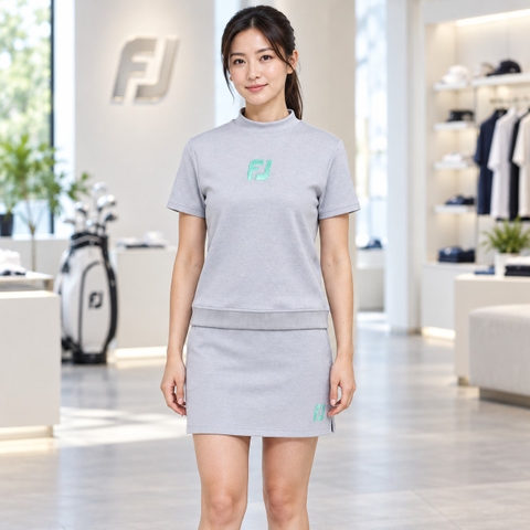 Áo nữ FOOTJOY Chính Hãng - Chest Logo Short Sleeve Mock Neck Sweatshirt - Màu Xám | JapanSport 81972 FJW-S24-M03