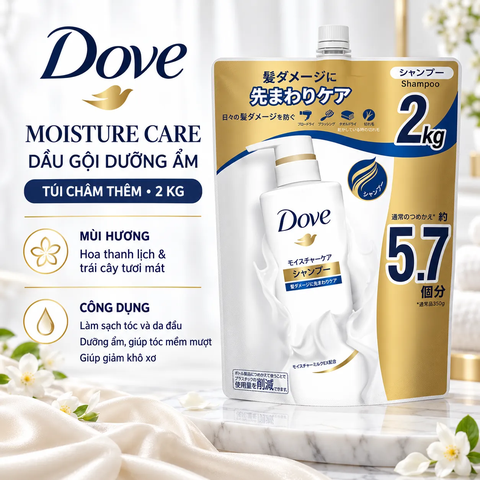 Dầu Gội Dove chính hãng - Moisture Care 2kg Túi Châm Thêm – Dưỡng Ẩm Tóc | JapanSport