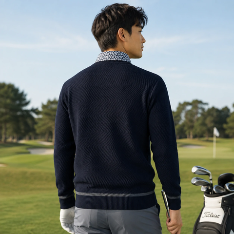 Áo Dài Tay FOOTJOY Chính Hãng - Herringbone Pattern Long Sleeve V-Neck Sweater- Màu Đen | JapanSport 34588 FJ-S25-M10